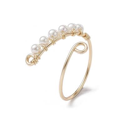 Copper Wire Wrapped Natural Cultured Freshwater Pearl Open Ring