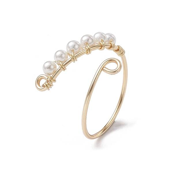 Copper Wire Wrapped Natural Cultured Freshwater Pearl Open Ring