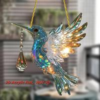 Hummingbird Design Hanging Decor, 1 Count Creative 2D Acrylic Sun Catcher with Crystal Drop Earrings, Hanging Decor for Home ...