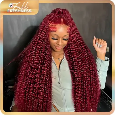 CheetahBeauty 200% Density 99J Burgundy/Natural Black/T1B/4/27/FB30 Highlight Deep Wave Human Hair Wig 13x6 HD Transparent La...