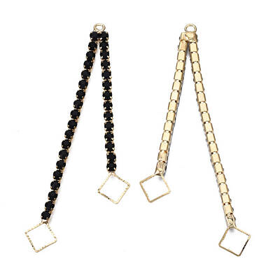 Brass Pave Jet Rhinestone Chain with Rhombus Big Pendants