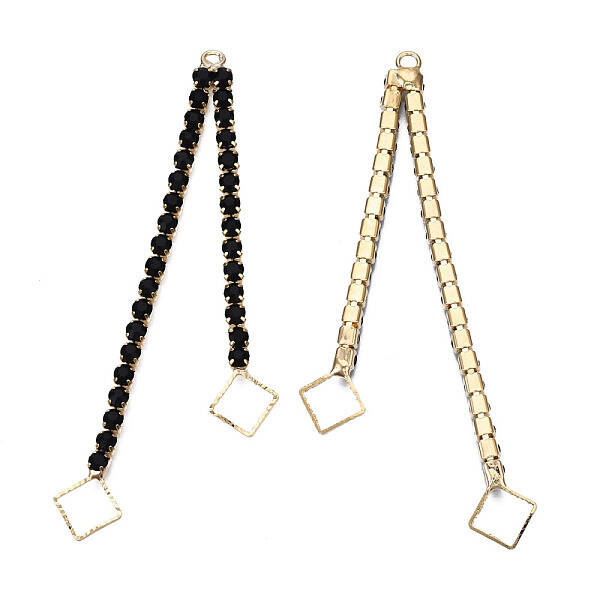 Brass Pave Jet Rhinestone Chain with Rhombus Big Pendants