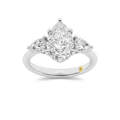 Celestia Three Stone Hidden Halo Pear Shape Lab Grown Diamond Engagement Ring | 14K White Gold 4 1/6 CT. TW.