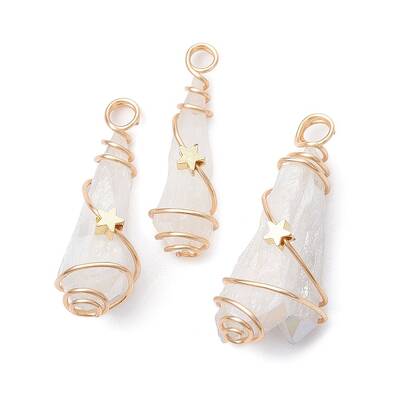 Electroplated Natural Quartz Crystal Dyed Copper Wire Wrapped Pendants