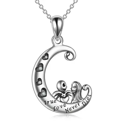 Sterling Silver Spider Heart Moon Skeleton Engraved Necklace for Women Men