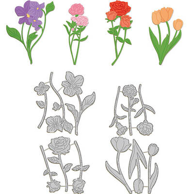 GLOBLELAND Popular Flower Cutting Dies Rose Tulip Flowers Die Cuts Metal Embossing Stencils Template for Card Making Scrapboo...