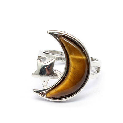 Moon & Star Natural Tiger Eye Adjustable Rings