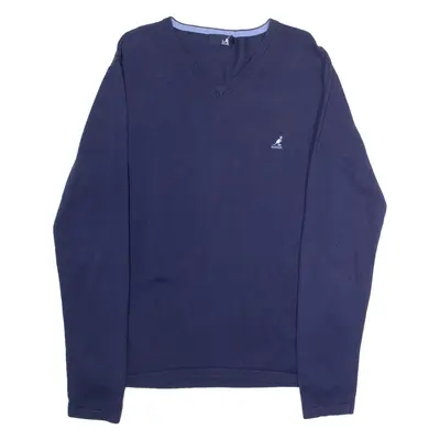 KANGOL Mens Jumper Blue V-Neck Tight Knit L