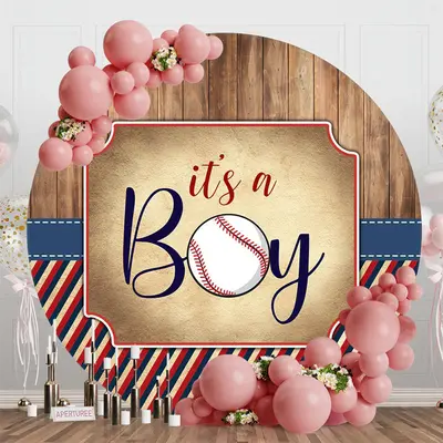 Wooden Stripe Its A Boy Round Baby Shower Backdrop
