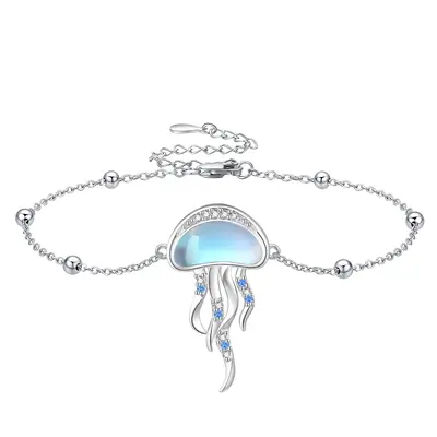 Sterling Silver Moonstone Jellyfish Charm Bracelet