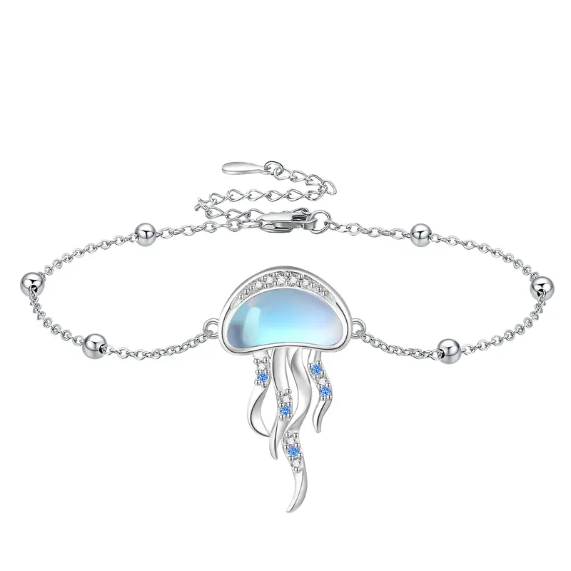 Sterling Silver Moonstone Jellyfish Charm Bracelet