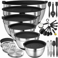 26Pcs Stainless Steel Mixing Bowls Set with Airtight Lids, 3 Graters & Black Non-Slip Bottoms - Great for Mixing & Serving - ...