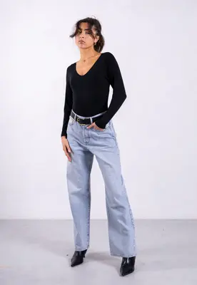 Organic Cotton V-Neck Long Sleeve T-Shirt, Black | Size: XXL