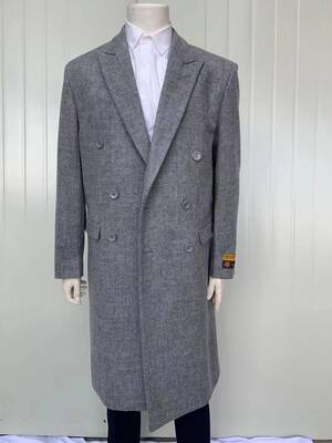 Mens Full Length Wool and Cashmere Overcoat - Winter Topcoats - Gray Coat