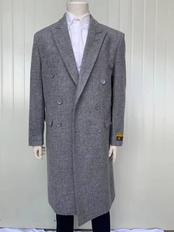 Mens Full Length Wool and Cashmere Overcoat - Winter Topcoats - Gray Coat
