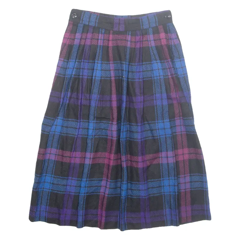 EMILY ST.JOHN Womens A-Line Skirt Blue Midi Wool Check XS