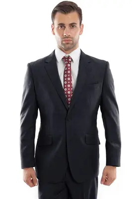 Modern Fit Wool Suit for Men - Designer Two Button in Charcoal Grey