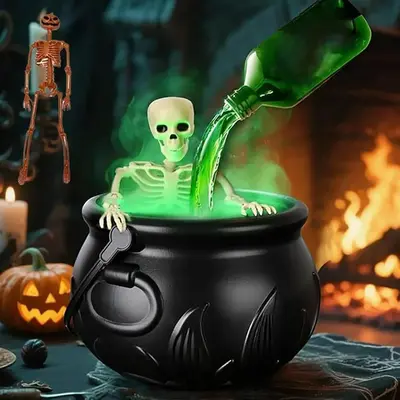 Halloween Indoor Decor Set with Witch Cauldron & Spray Gun, DIY Floating Potion Kit, Vintage Plastic Bowl, Perfect for Home P...