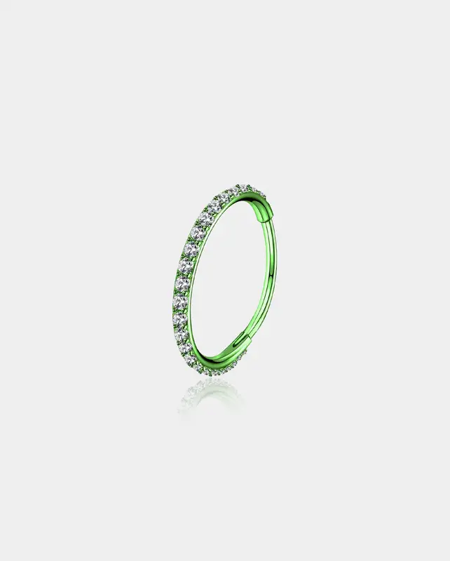 20G CZ Colorful Hinged Segment Nose Ring - Green / 8mm