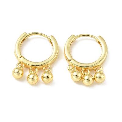 Brass Triple Ball Dangle Hoop Earrings for Women