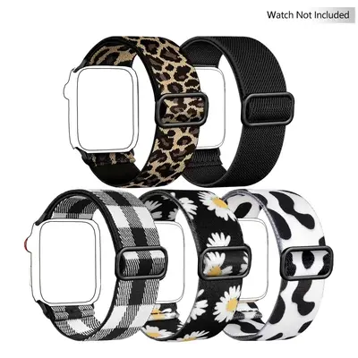 Stretchy Wearable Accessories for Apple Watch (Band Only), 5 Counts Elastic Fabric Braided Nylon Smart Watches Band, Breat...