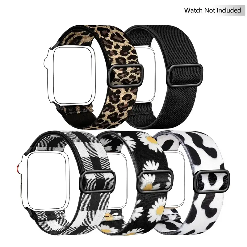 Stretchy Wearable Accessories for Apple Watch (Band Only), 5 Counts Elastic Fabric Braided Nylon Smart Watches Band, Breat...