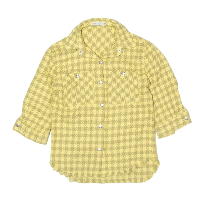 ZARA Shacket Knit Jacket Yellow Houndstooth Womens S