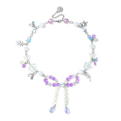 Alloy Leaf & Flower & Bowknot Pendant Necklace
