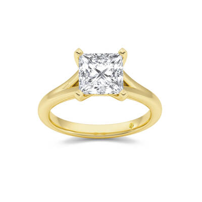 Luxen Split Shank Princess Cut Lab Grown Diamond Solitaire Ring | 18K Yellow Gold 4 CT. TW.