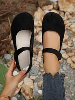 Temperament Solid Color Velcro Flat Shoes, Casual  Velcro Shoes, Comfortable Round Toe Mary Jane Flats for Daily Wear, Lightw...