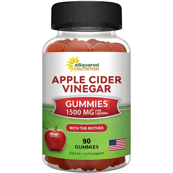 aSquared Nutrition Apple Cider Vinegar Gummies - 1500mg with The Mother - 90 ACV Gummies w/Vitamin B6 & B12, Folic Acid - Veg...