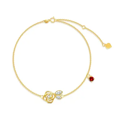 14K Gold Moissanite & Crystal Rose Charm Bracelet