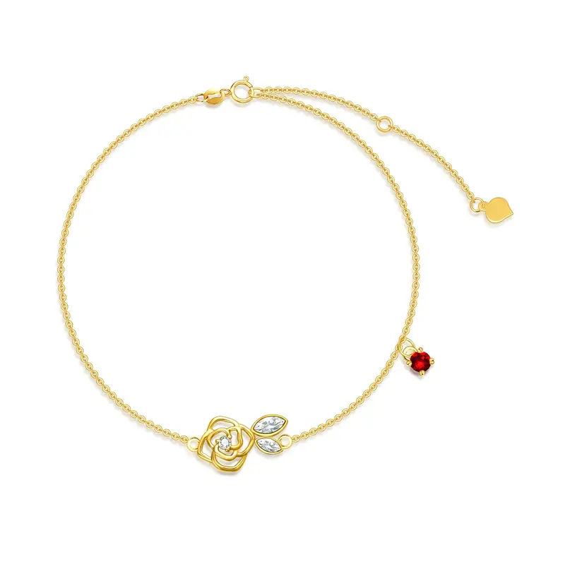 14K Gold Moissanite & Crystal Rose Charm Bracelet