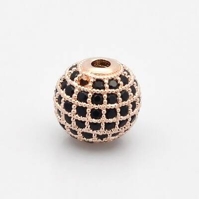 CZ Brass Micro Pave Grade AAA Black Color Cubic Zirconia Round Beads
