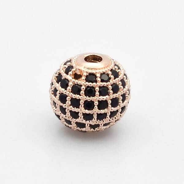 CZ Brass Micro Pave Grade AAA Black Color Cubic Zirconia Round Beads