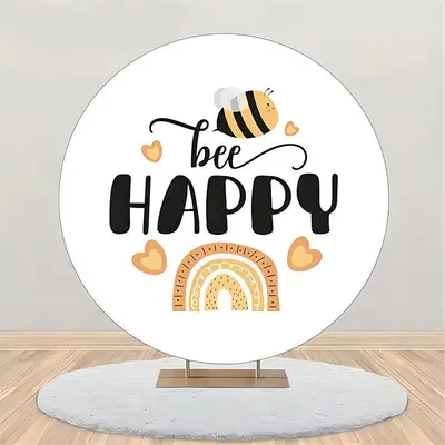 White Honeybee Arch Rainbow Round Birthday Backdrop - Aperturee