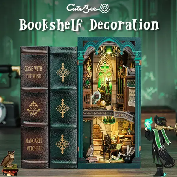 【Darkness Common Room】DIY Dollhouse Booknook Bookshelf Insert Decor Alley with LED Light - CUTEBEE Wood DIY Package