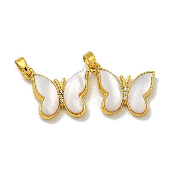 Rack Plating Brass Pave Natural White Shell Pendants