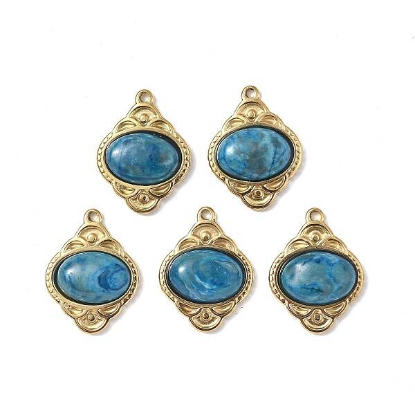PVD Vacuum Plating 201 Stainless Steel Natural Agate Pendants
