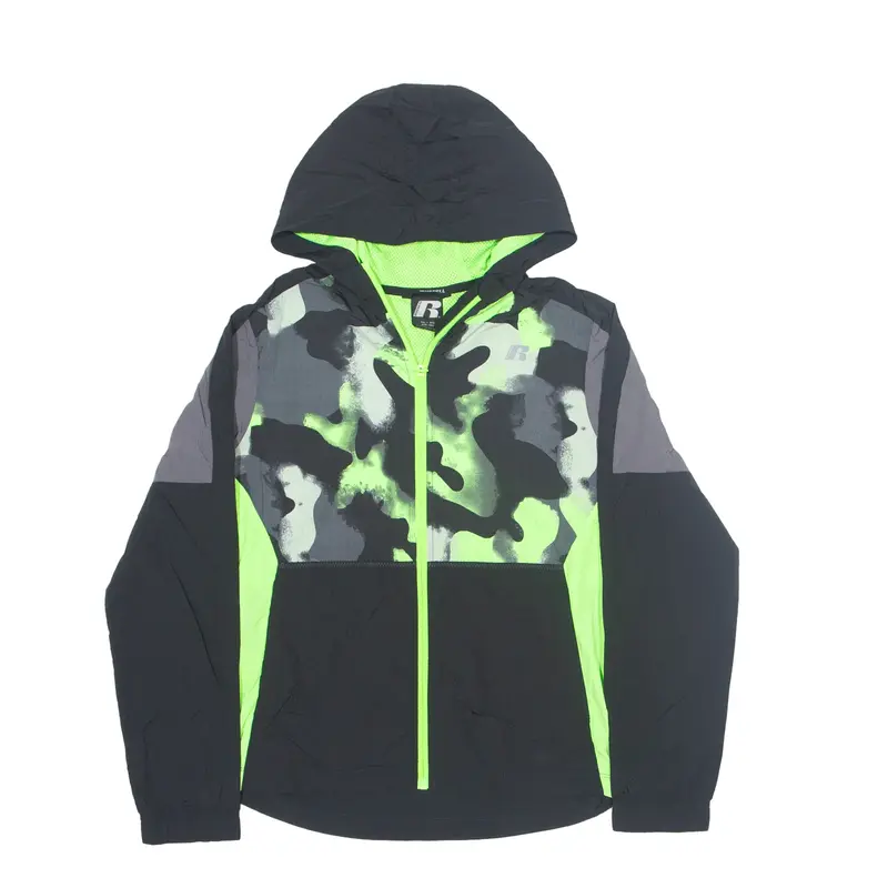 RUSSELL ATHLETIC Mesh Lined Rain Jacket Black Nylon Camouflage Boys XL