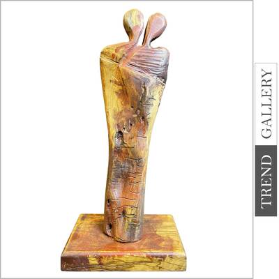 Original Vertical Wood Sculpture Creative Brown Desktop Art Abstract Table Figurine for Home Decor | INSEPARABLE 17"x7.8...