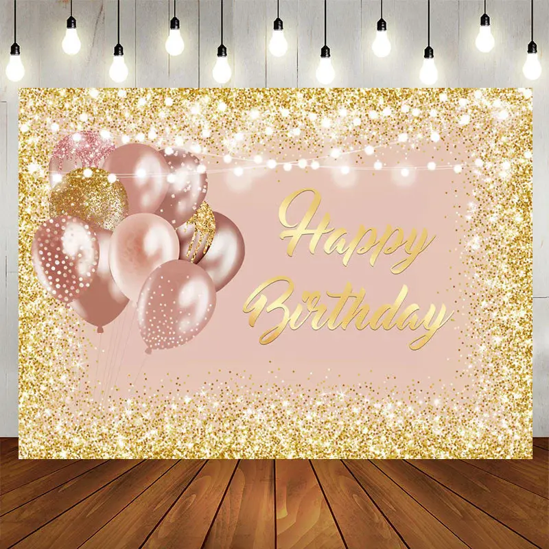 Aperturee Rose Gold Glitter Birthday Backdrop for Girl