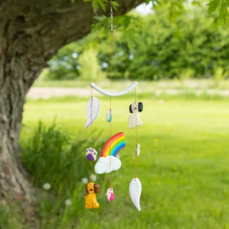 Rainbow Bridge Pet Memorial Ceramic Wind Chime - Cat