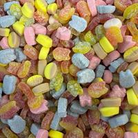 Swedish Candy Mini BUBS and skulls Sweet and Sour Half Pound Mix - raspberry/vanilla ovals, raspberry skulls, blueberry skull...