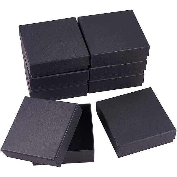 BENECREAT 8 Pack Black Cardboard Jewelry Ring Boxes 12x12x4cm Kraft Paper Box Square Gift Box with Sponge for Bracelet Rings ...