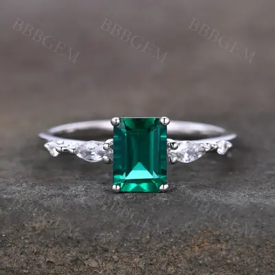 1CT Emerald Cut Lab-created Emerald Moissanite Band Rose Gold