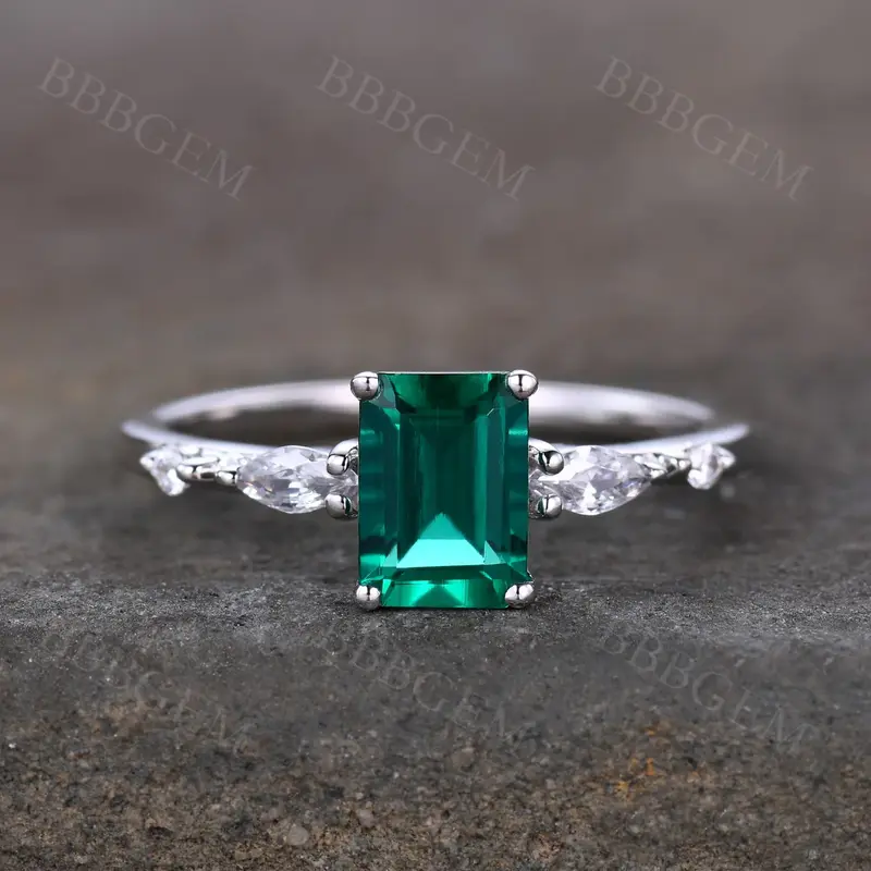 1CT Emerald Cut Lab-created Emerald Moissanite Band Rose Gold