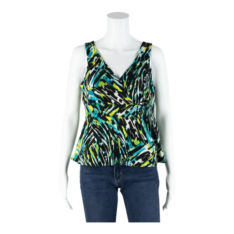 MICHAEL KORS Abstract Wrap Top Green V-Neck Sleeveless Womens S