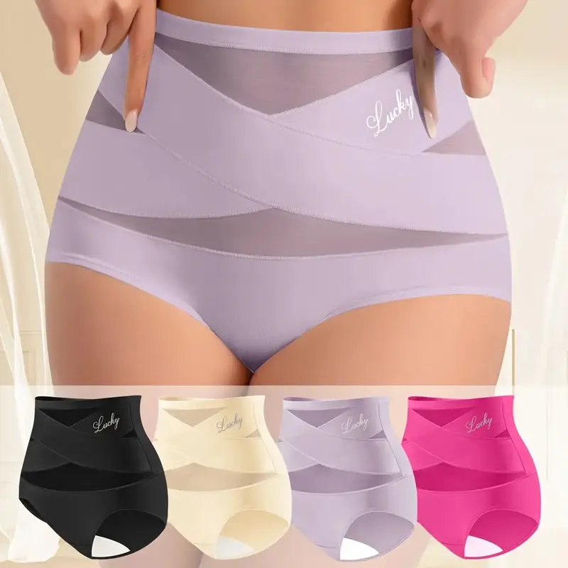Lucky 4-Pack High-Waist Shaping Panties for Women - Seamless Ice Silk Mesh Slight shaping Control Briefs Tummy Slimming & But...