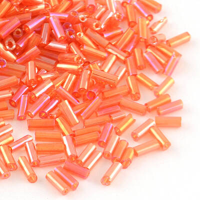 AB Color Plated Glass Bugle Beads